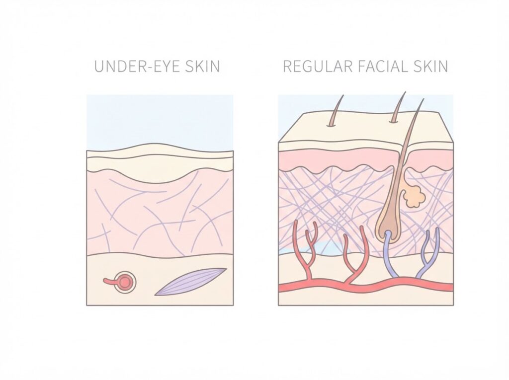 diagram comparing thin under-eye skin to facial skin thickness