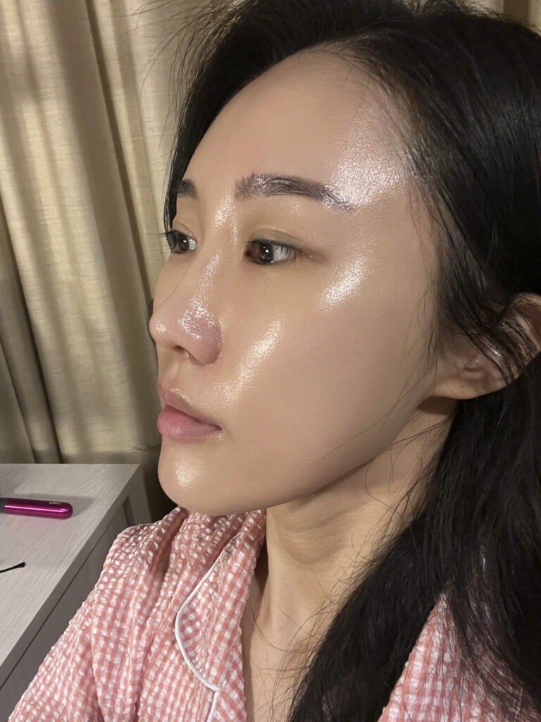 Close-up of hydrated skin after Dermall Matrix sheet mask ritual