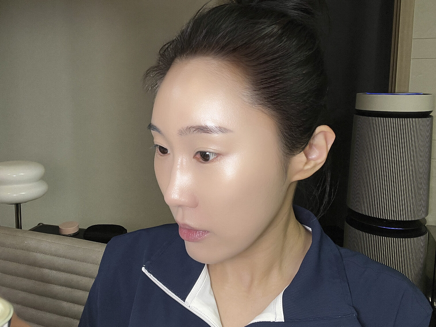 Finished glowy makeup over Theraderm Silky Nude SPF 50+ sunscreen