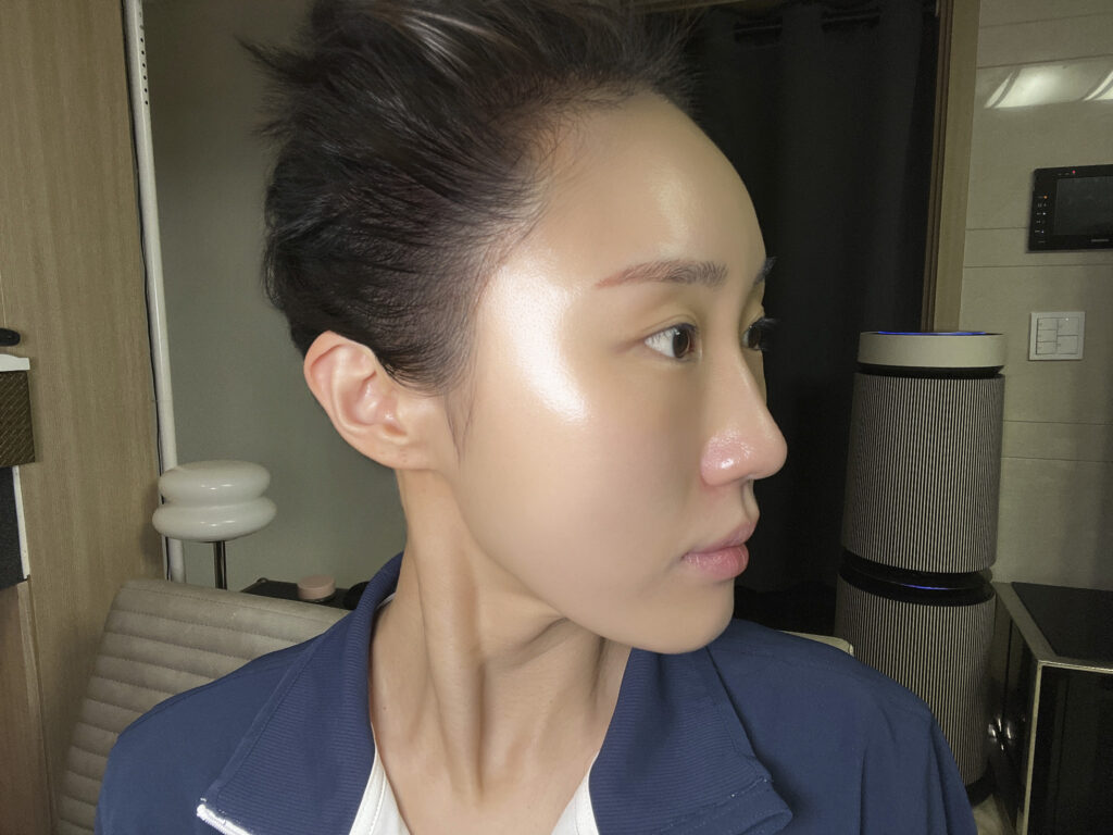 Glowy skin finish after applying Theraderm Silky Nude SPF 50+ sunscreen