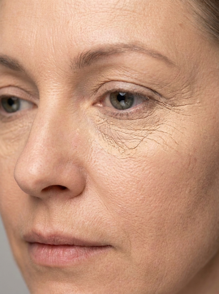 Foundation settling into fine lines around the eyes