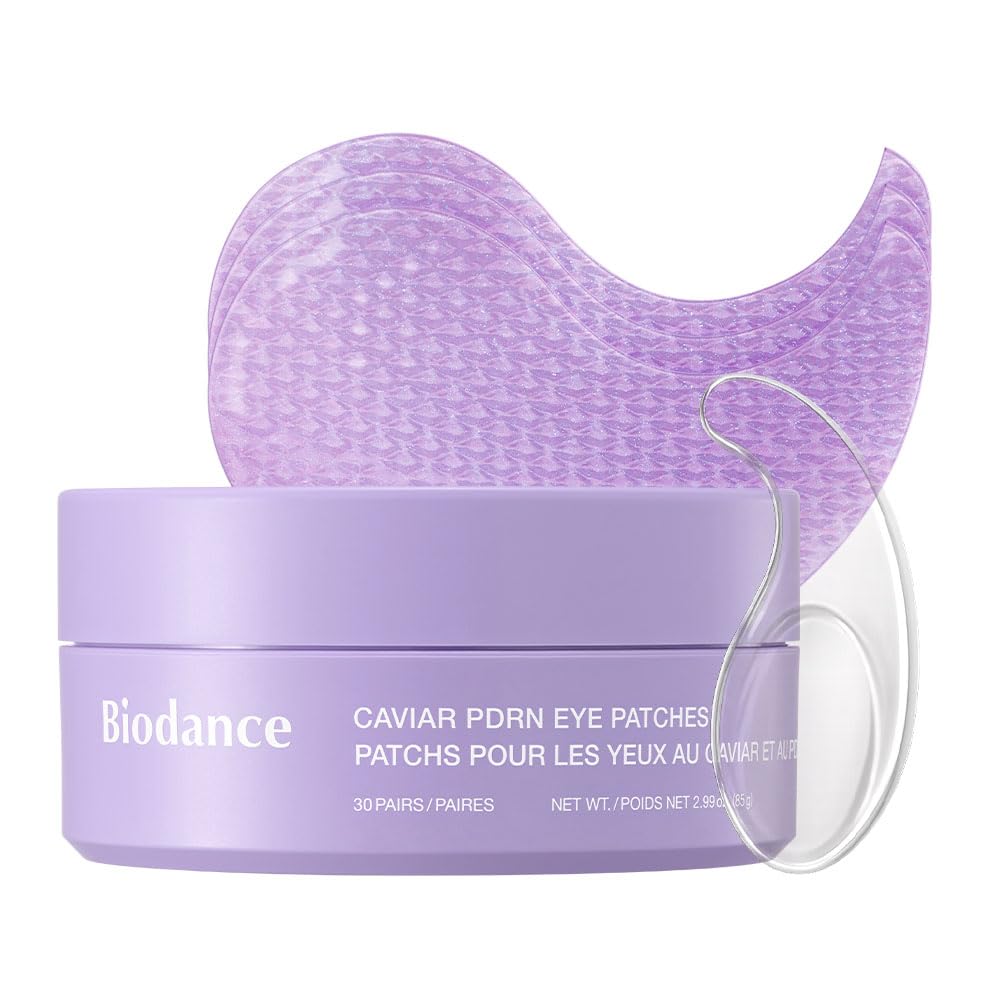 Biodance Caviar PDRN Eye Patches lavender hydrogel patch and jar, 30 pairs, 2.99 oz."